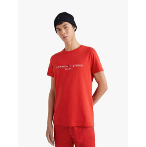 Tommy Hilfiger pánské oranžovočervené tričko Logo - S (XNJ)